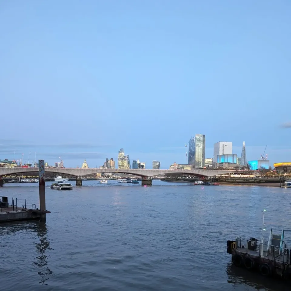 The Thames at dusk looking towards Blackfriars Bridge and the City