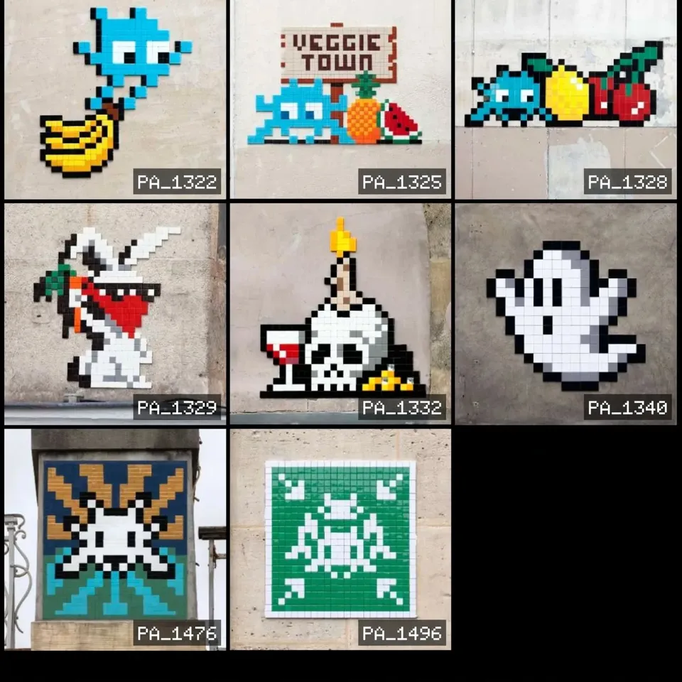A collection of pixel-art mosaics from around Paris