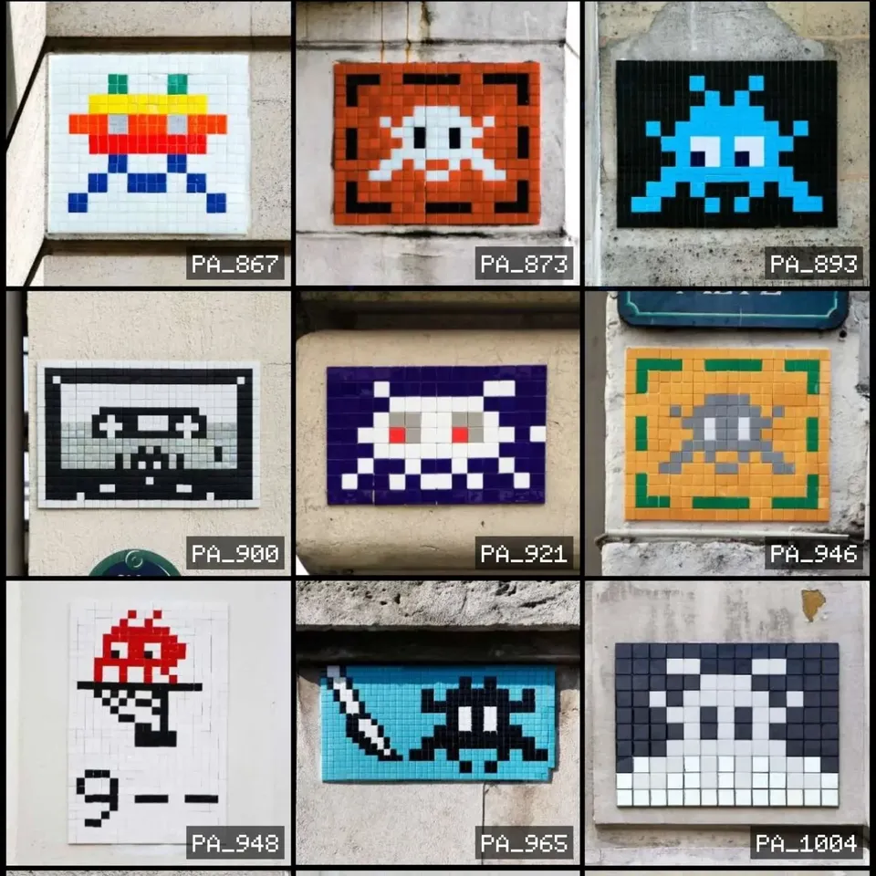 A final grid of Space Invader mosaics from Paris